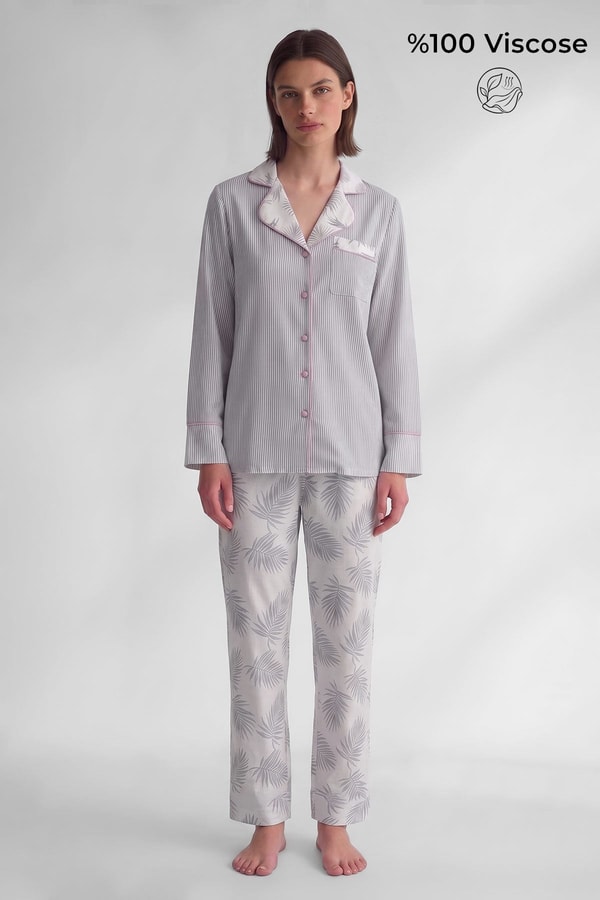 Mısırlı Kadın Viskon Uzun Kol Pijama Takım Gri