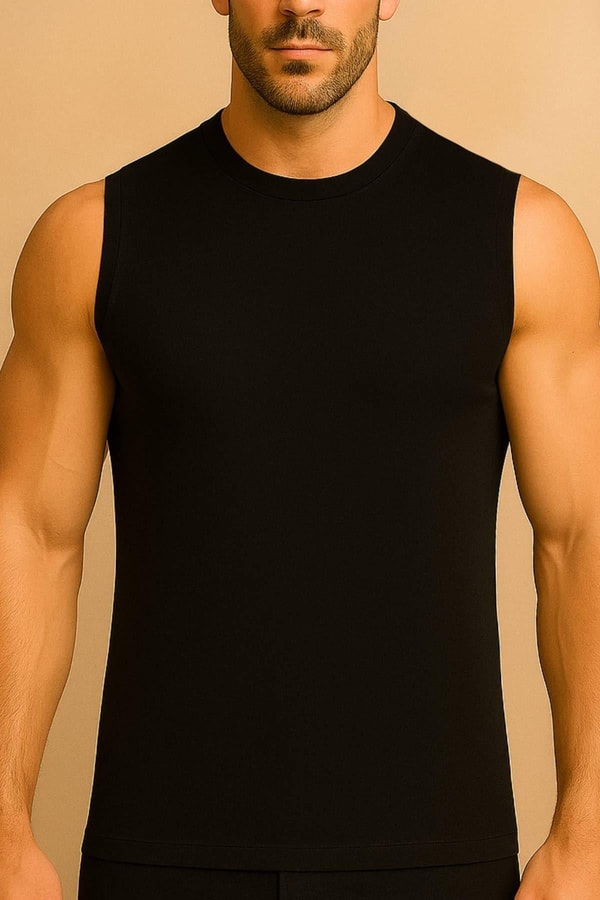 Mısırlı Modal Bisiklet Yaka Regular Fit Sporcu Atlet / T-Shirt Siyah
