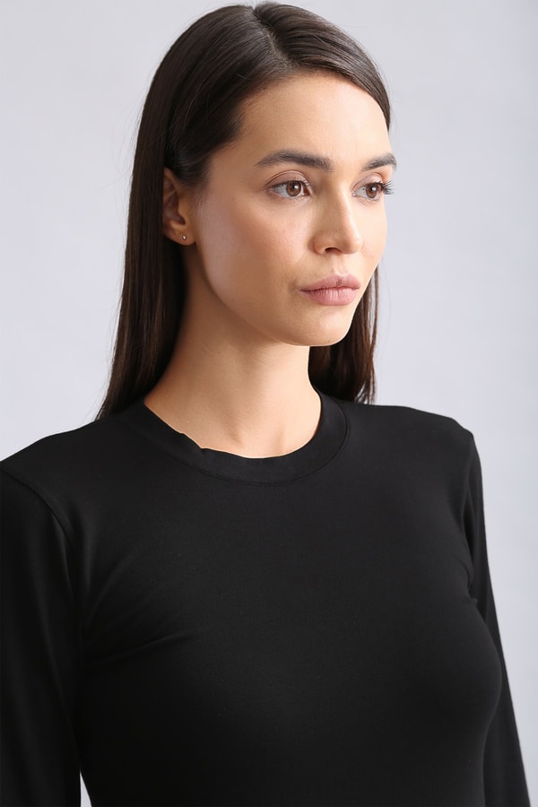 Mısırlı Modal by TENCEL BRITT Bisiklet Yaka Uzun Kollu Fanila / Sweatshirt Siyah
