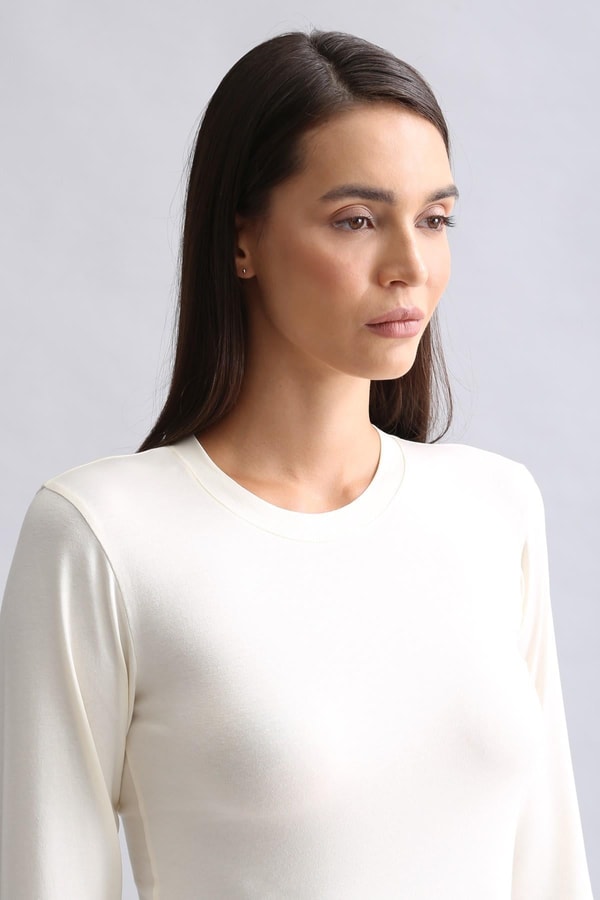 Mısırlı Modal by TENCEL BRITT Bisiklet Yaka Uzun Kollu Fanila / Sweatshirt Ekru