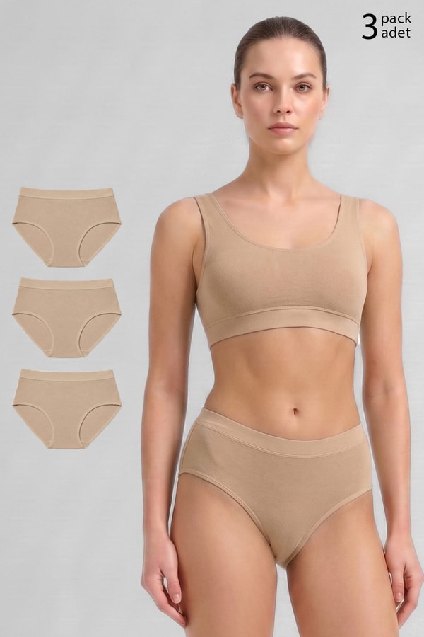Mısırlı Modal by TENCEL HERA Brief Gizli Lastikli 3'lü Slip Külot Ten Rengi