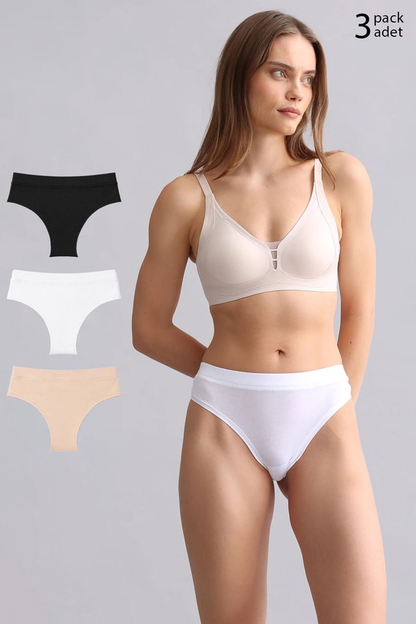 Mısırlı Modal by TENCEL HERA Gizli Lastikli 3'lü Tanga Siyah-Beyaz-Ten