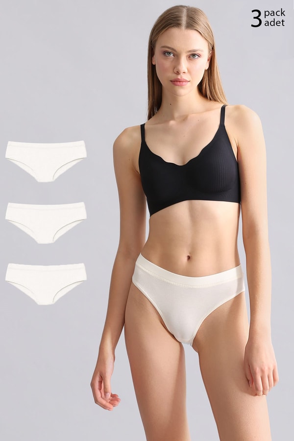 Mısırlı Modal by TENCEL HERA Gizli Lastikli Brazillian 3'lü Külot Ekru