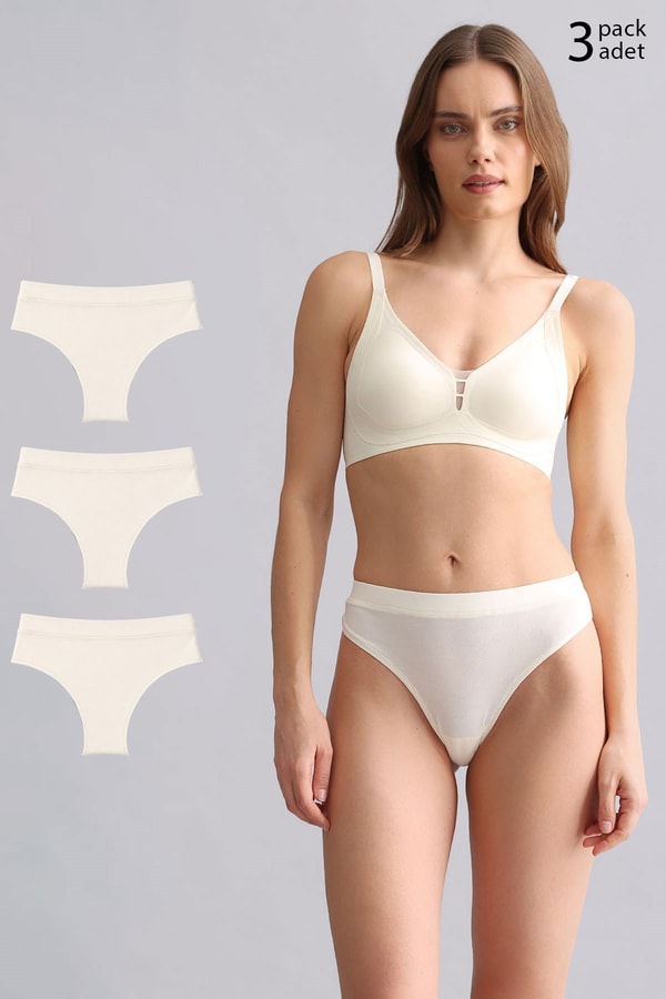 Mısırlı Modal by TENCEL HERA Gizli Lastikli 3'lü Tanga Ekru