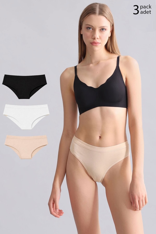 Mısırlı Modal by TENCEL HERA Gizli Lastikli Brazillian 3'lü Külot Siyah-Beyaz-Ten
