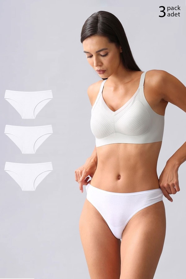 Mısırlı Modal by TENCEL HERA İnce Lastikli 3'lü Brazillian Külot Beyaz