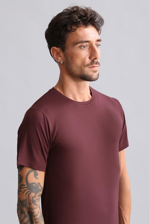 Mısırlı Modal by TENCEL HERCULES Slim Fit Bisiklet Yaka Fanila / T-Shirt Bordo