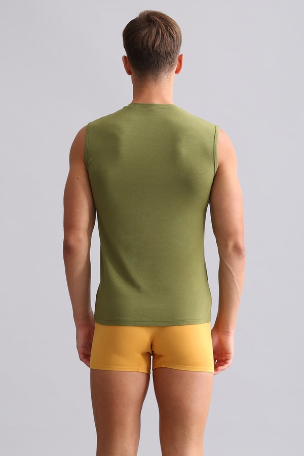 Mısırlı Modal by TENCEL HERCULES Slim Fit V Yaka Sporcu Atlet / T-Shirt Haki