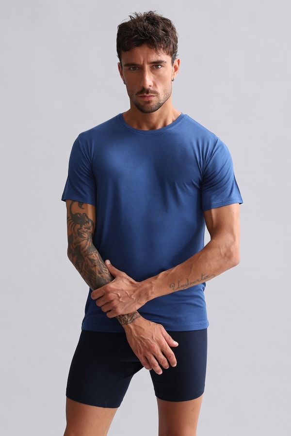 Mısırlı Modal by TENCEL HERCULES Slim Fit Bisiklet Yaka Fanila / T-Shirt Gece Mavisi