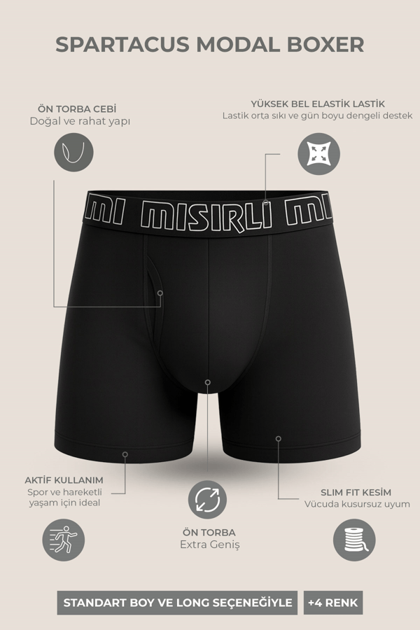 Mısırlı Modal by TENCEL SPARTACUS PERFORMANCE Long Boxer Siyah