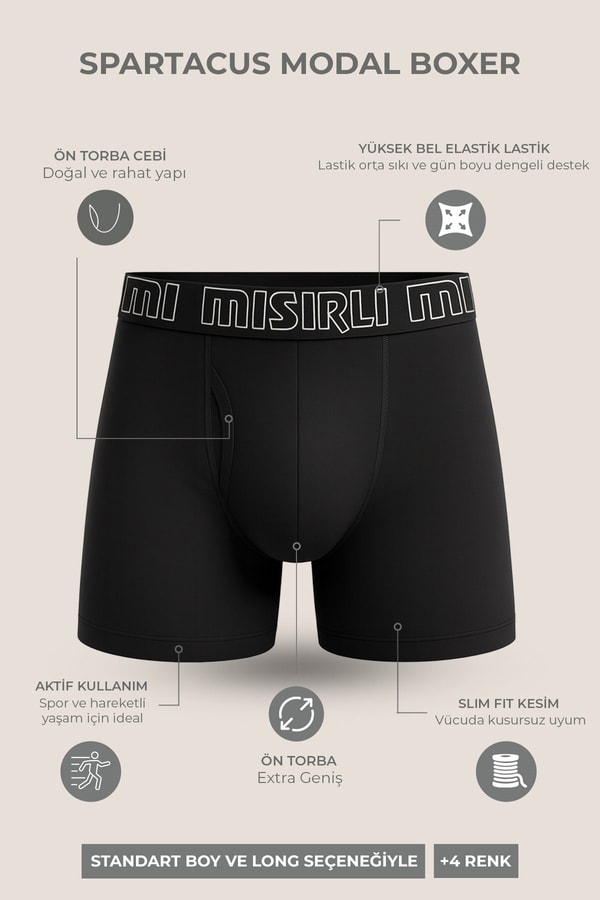 Mısırlı Modal by TENCEL SPARTACUS PERFORMANCE Long Boxer Gri
