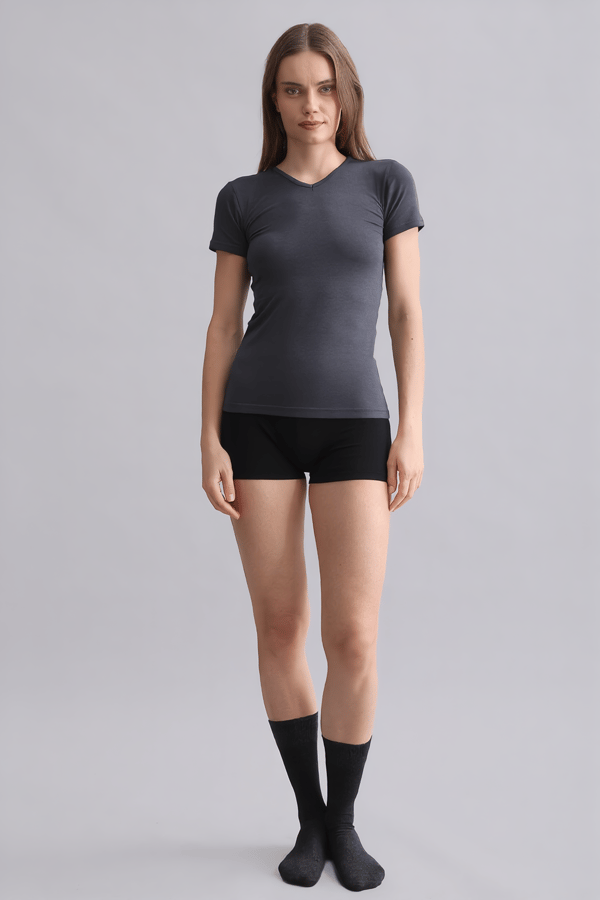 Mısırlı Modal by TENCEL VICTORIA V Yaka Fanila Antrasit