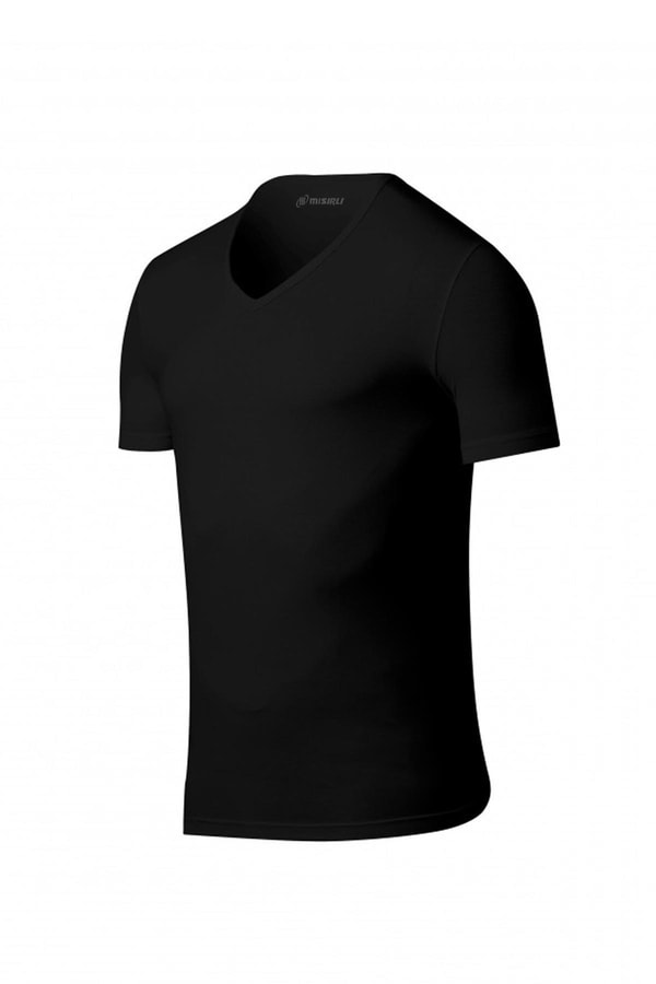 Mısırlı Modal V Yaka Regular Fit Fanila / T-Shirt Siyah