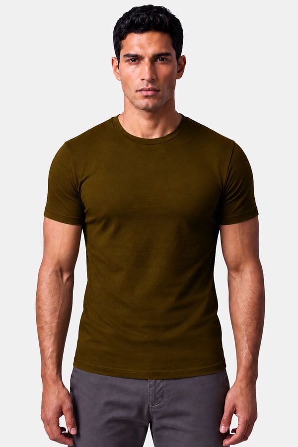 Mısırlı ORGANIC Pamuklu HERCULES Slim Fit Bisiklet Yaka Fanila Koyu Haki