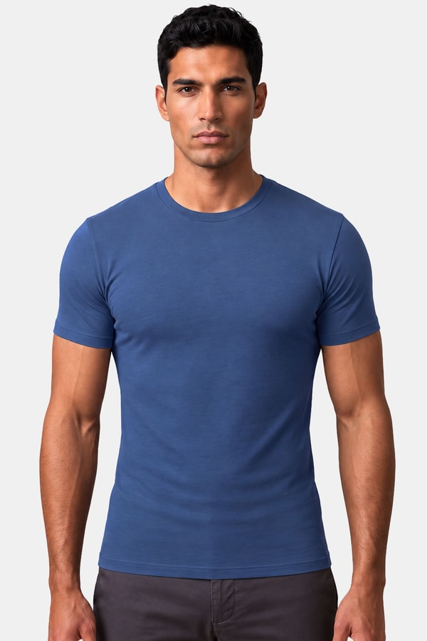 Mısırlı ORGANIC Pamuklu HERCULES Slim Fit Bisiklet Yaka Fanila Gece Mavisi