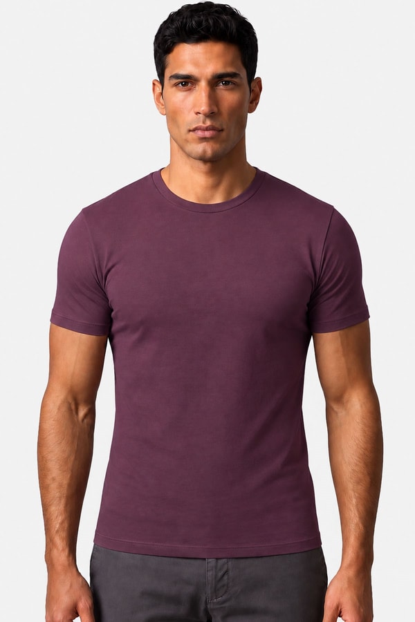 Mısırlı ORGANIC Pamuklu HERCULES Slim Fit Bisiklet Yaka Fanila Mor