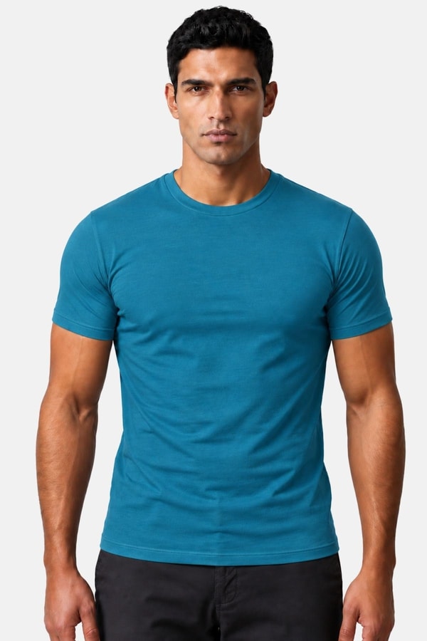 Mısırlı ORGANIC Pamuklu HERCULES Slim Fit Bisiklet Yaka Fanila Petrol