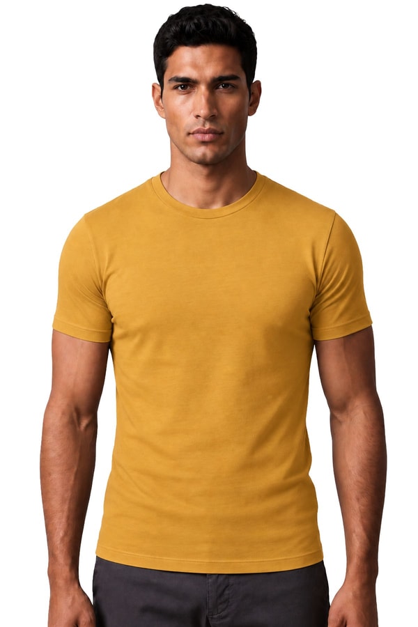 Mısırlı ORGANIC Pamuklu HERCULES Slim Fit Bisiklet Yaka Fanila Hardal