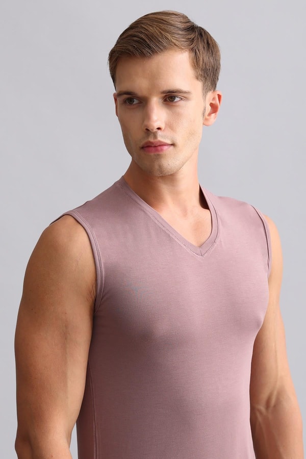Mısırlı ORGANIC Pamuklu HERCULES Slim Fit V Yaka Sporcu Atlet / T-Shirt Lavender