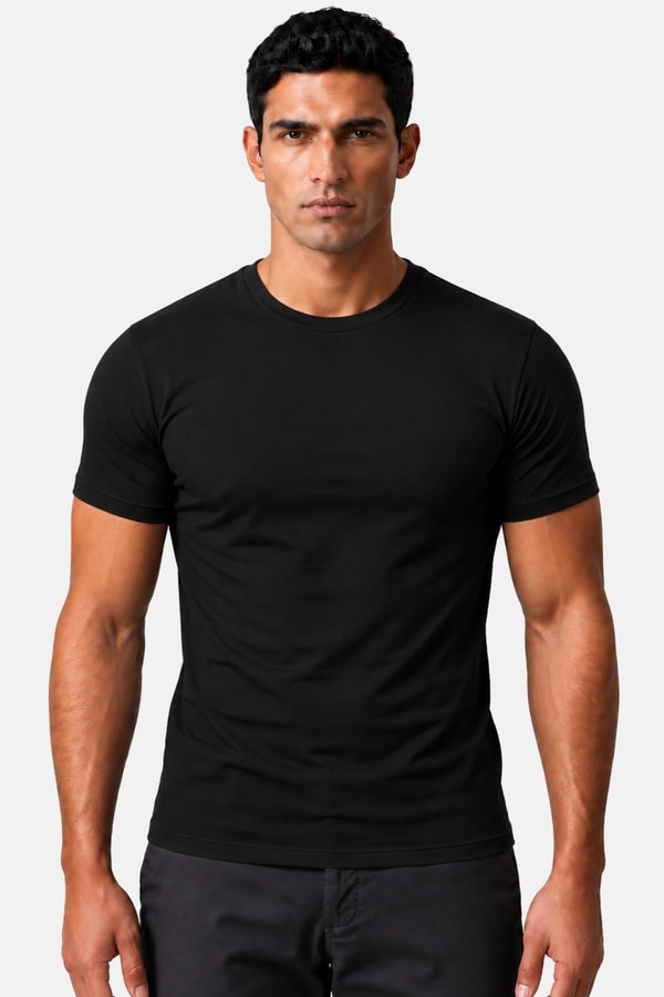 Mısırlı ORGANIC Pamuklu HERCULES Slim Fit Bisiklet Yaka Fanila Siyah