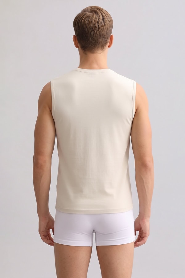 Mısırlı ORGANIC Pamuklu ZEUS LUXURY Regular Fit Bisiklet Yaka Sporcu Atlet Toprak Bej