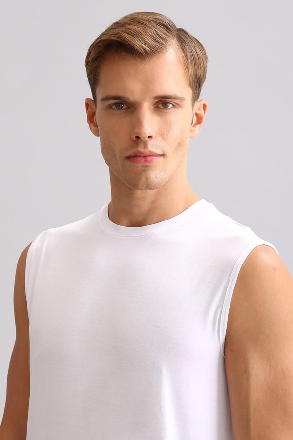 Mısırlı ORGANIC Pamuklu ZEUS LUXURY Regular Fit Bisiklet Yaka Sporcu Atlet / T-Shirt Beyaz