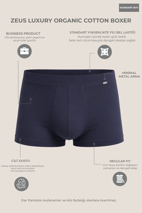 Mısırlı ORGANIC Pamuklu ZEUS LUXURY Regular Fit Metal Armalı Boxer Lacivert