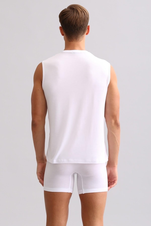 Mısırlı ORGANIC Pamuklu ZEUS LUXURY Regular Fit V Yaka Sporcu Atlet / T-Shirt Beyaz