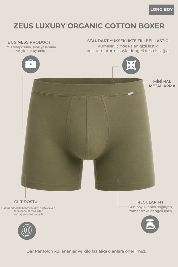 Mısırlı ORGANIC Pamuklu ZEUS LUXURY Regular Fit Metal Armalı Long Boxer Lavender