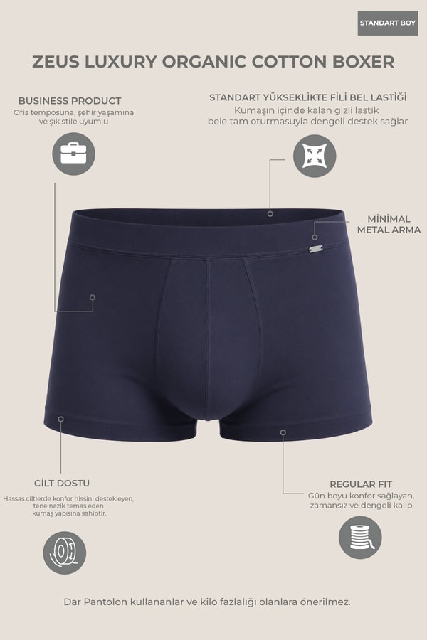 Mısırlı ORGANIC Pamuklu ZEUS LUXURY Regular Fit Metal Armalı Boxer Antrasit