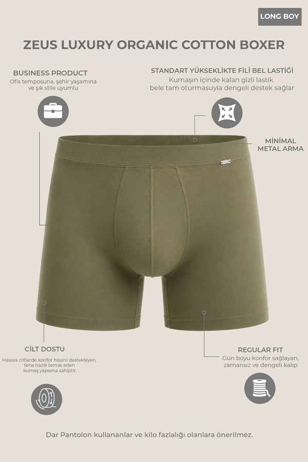 Mısırlı ORGANIC Pamuklu ZEUS LUXURY Regular Fit Metal Armalı Long Boxer Siyah
