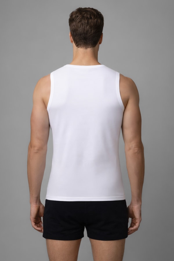 Mısırlı Pamuklu V Yaka Sıfır Kol Regular Fit Atlet Beyaz