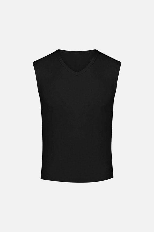 Mısırlı Pamuklu V Yaka Sporcu Regular Fit Atlet / T-Shirt Siyah