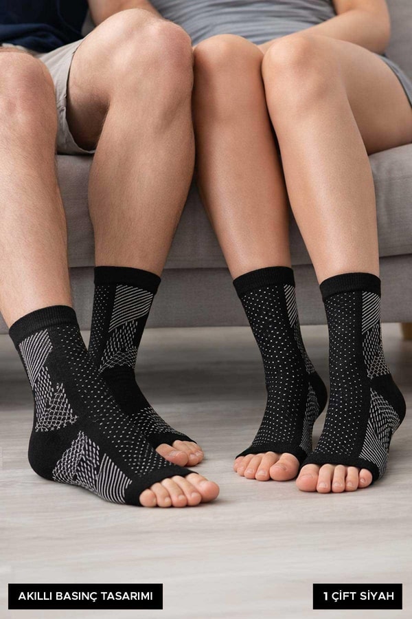Mısırlı Unisex Ayak Bileği ve Topuk Destekleyici Burun Sıkılaştırıcı Çorap Siyah