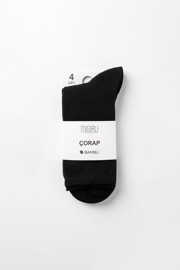 Mısırlı Unisex Bambu 4 Çift Soket Çorap Siyah