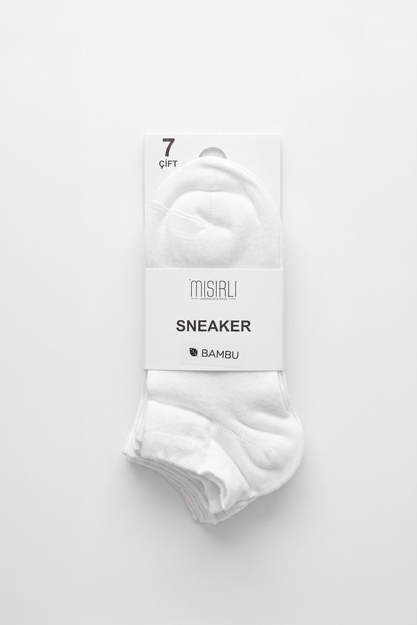 Mısırlı Unisex Bambu 7 Çift Patik Çorap Beyaz