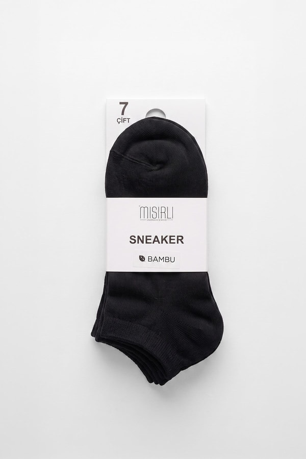 Mısırlı Unisex Bambu 7 Çift Patik Çorap Siyah