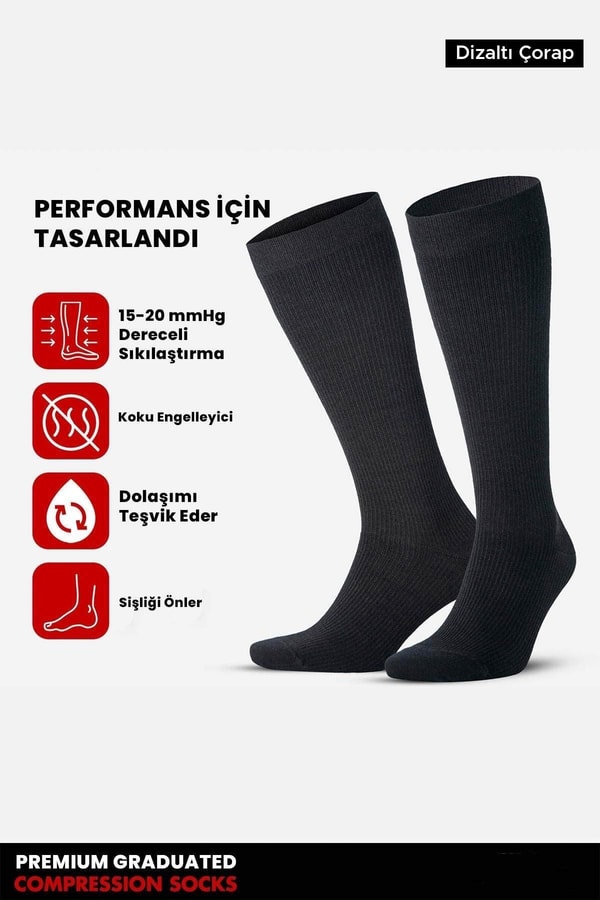 Mısırlı Unisex Bambu Özel Sıkılaştırıcı Teknolojiyle Uçuş ve Pilot Diz Altı Çorap Siyah