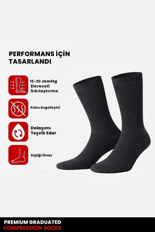 Mısırlı Unisex Bambu Özel Sıkılaştırıcı Teknolojiyle Uçuş ve Pilot Soket Çorap Antrasit