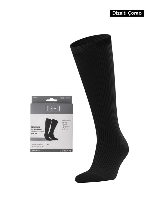 Mısırlı Unisex Microfiber Özel Sıkılaştırıcı Teknolojiyle Uçuş ve Pilot Diz Altı Çorap Siyah