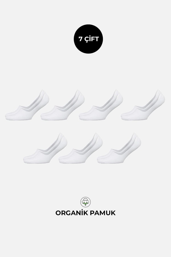Mısırlı Unisex Organik Pamuklu 7 Çift Babet Çorap Beyaz