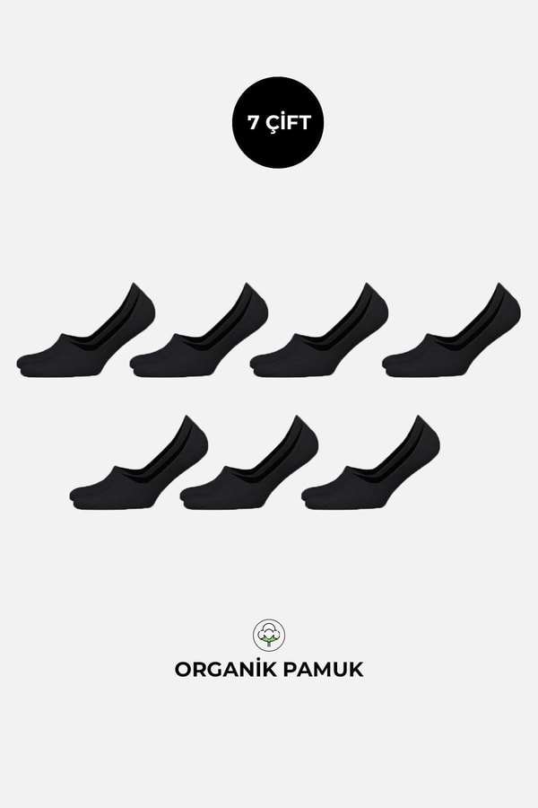 Mısırlı Unisex Organik Pamuklu 7 Çift Babet Çorap Siyah