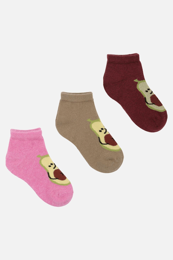 Mısırlı Unisex Pamuklu 3 Çift Avokado Desenli Çocuk Patik Çorap Avokado Desenli