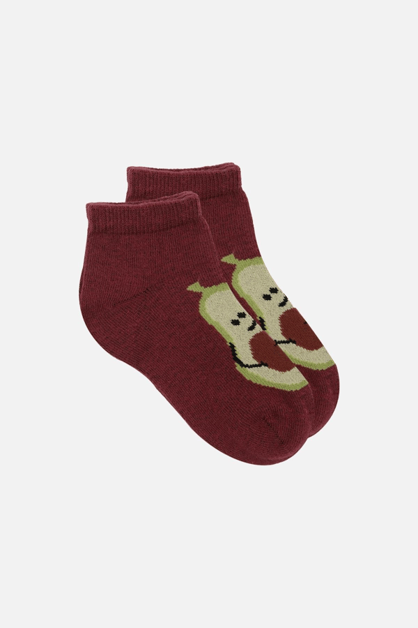 Mısırlı Unisex Pamuklu 3 Çift Avokado Desenli Çocuk Patik Çorap Avokado Desenli