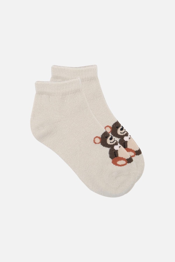 Mısırlı Unisex Pamuklu 3 Çift Ayıcık Desenli Çocuk Patik Çorap Ayıcık Desenli