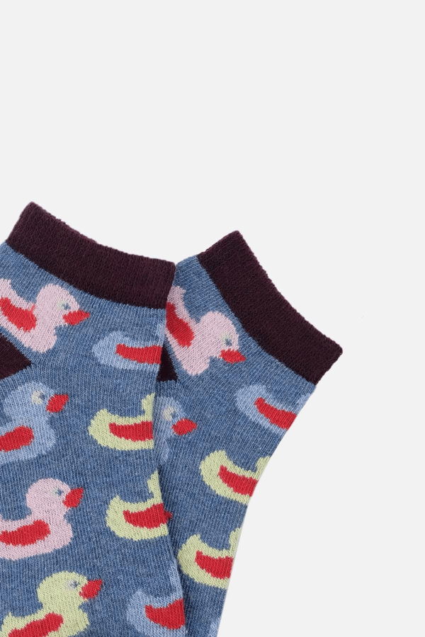 Mısırlı Unisex Pamuklu 3 Çift Ördek Desenli Çocuk Patik Çorap Ördek Desenli