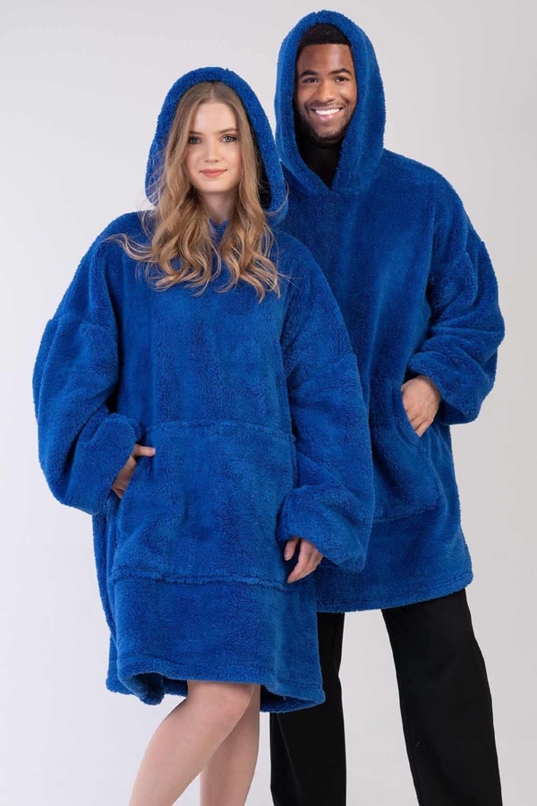 Mısırlı Unisex Welsoft Kapüşonlu Uzun Kollu Panço Battaniye İndigo