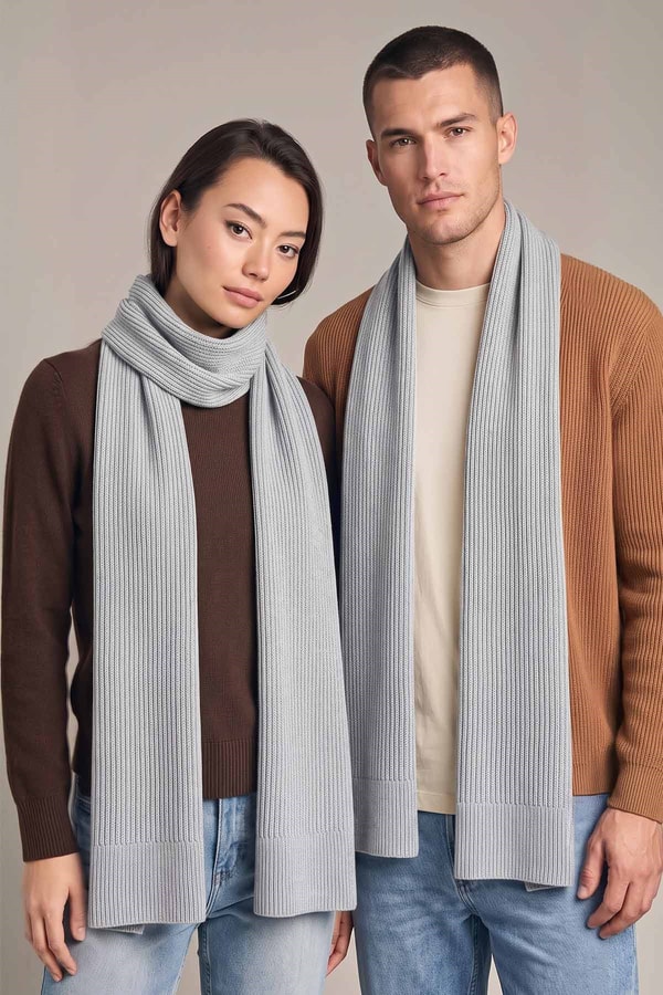 Mısırlı Unisex Yün Fitilli Atkı Açık Gri