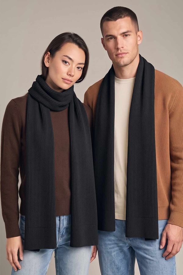 Mısırlı Unisex Yün Fitilli Atkı Siyah
