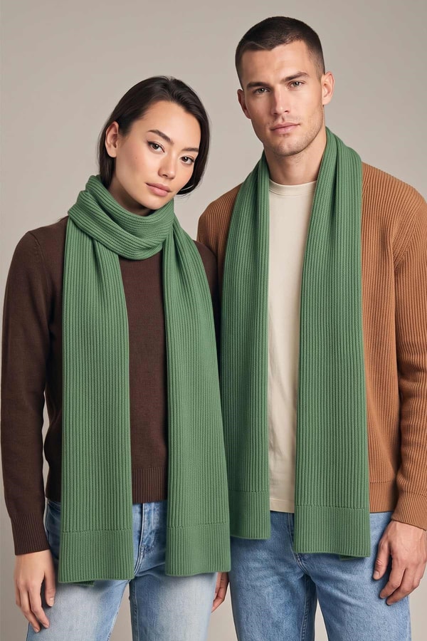 Mısırlı Unisex Yün Fitilli Atkı Yeşil